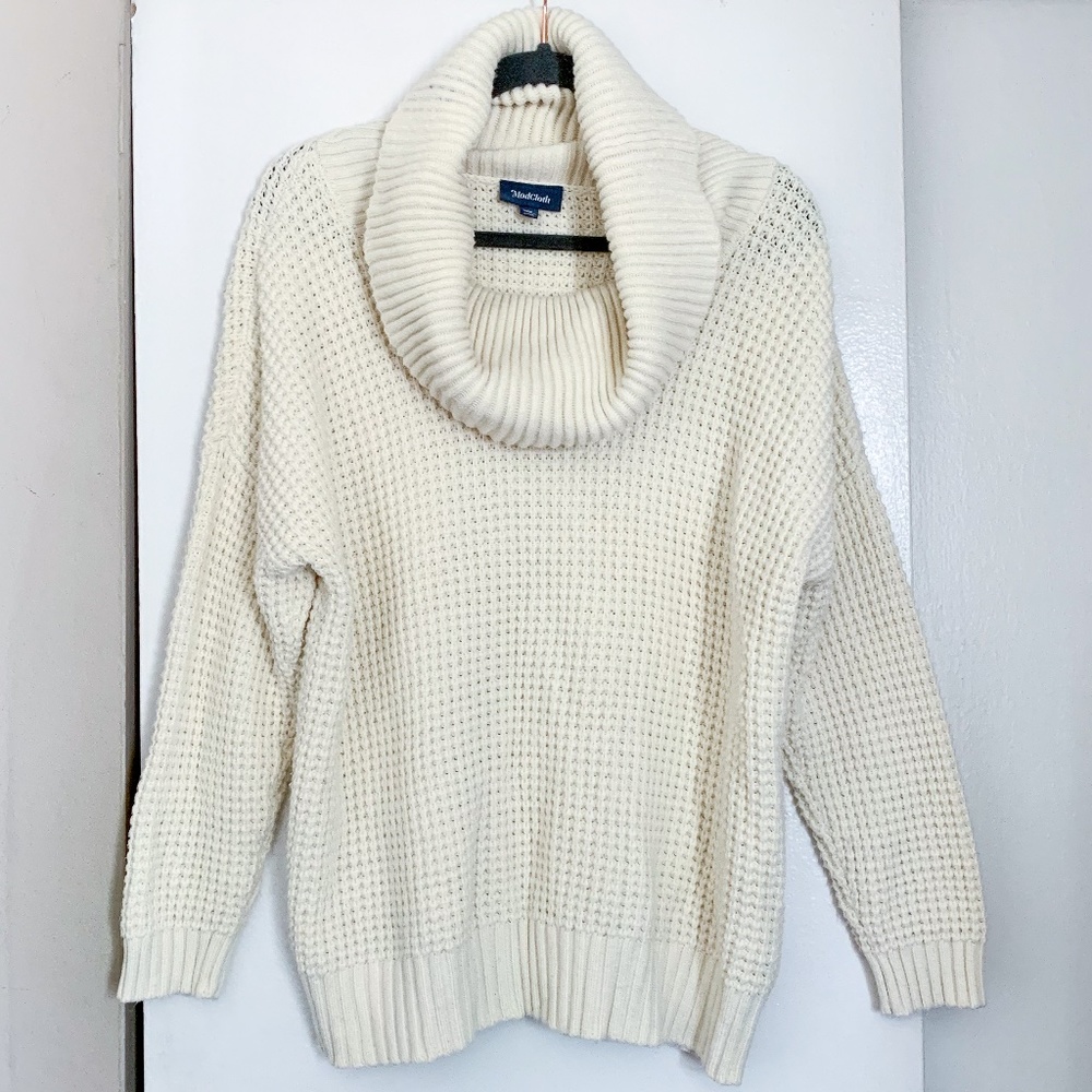 Modcloth Cream Turtleneck Chunk Knit Sweater